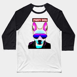 Party Dog Synthwave Retro Baseball T-Shirt